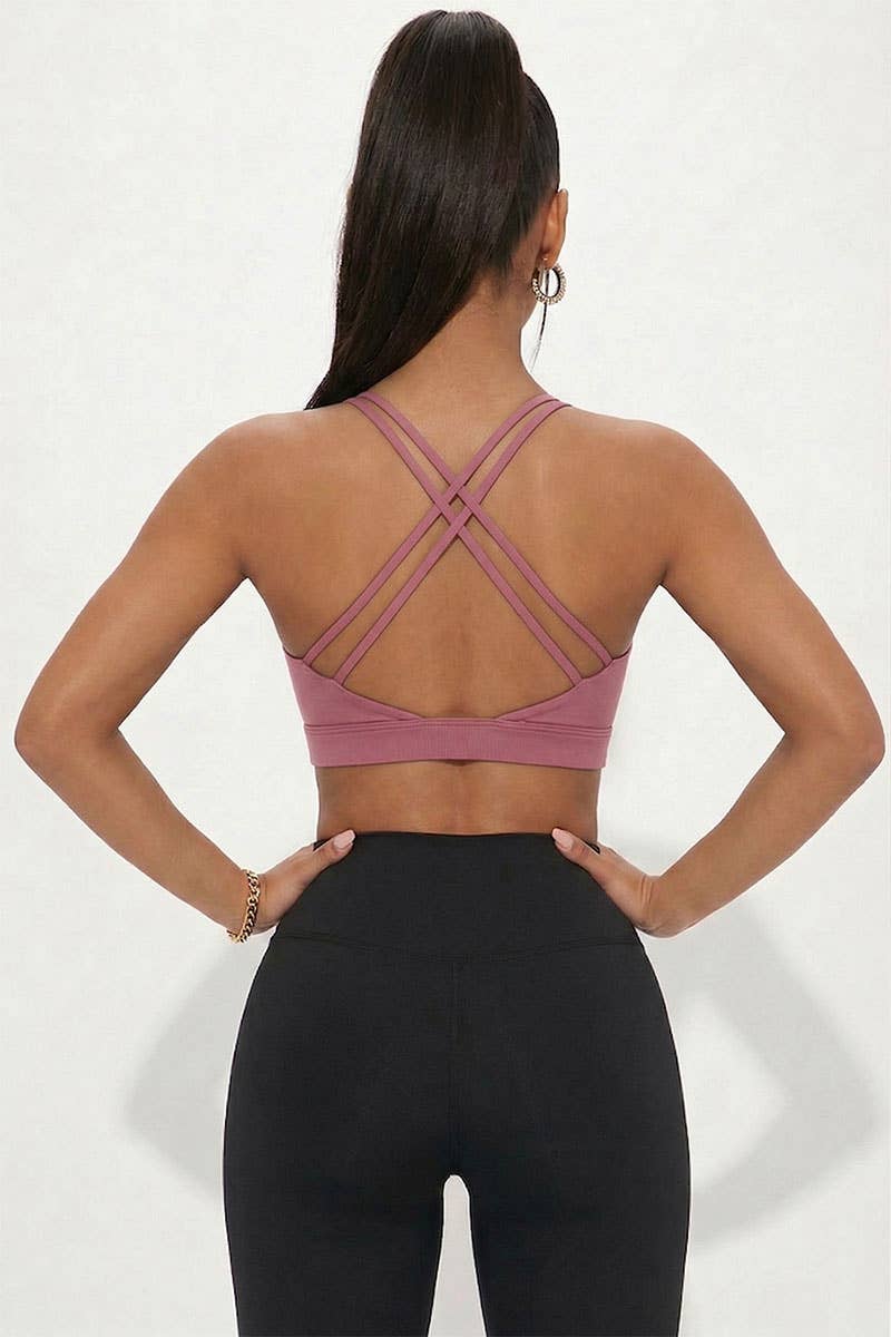 Criss Cross Back Sports Bra: DUSTY CEDAR / S