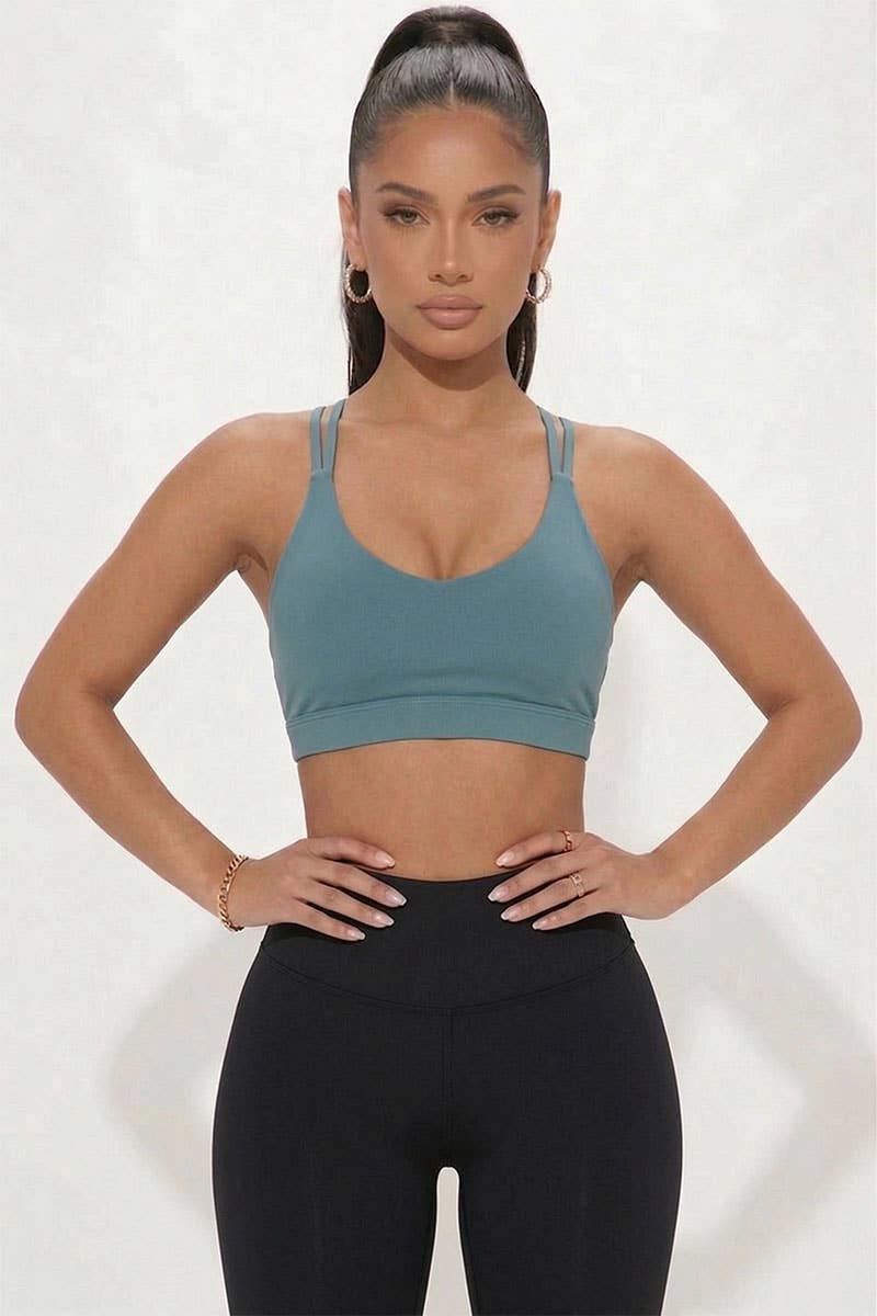 Criss Cross Back Sports Bra: DUSTY CEDAR / XS