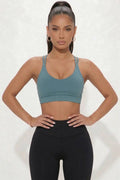 Criss Cross Back Sports Bra: SLATE GREEN / S