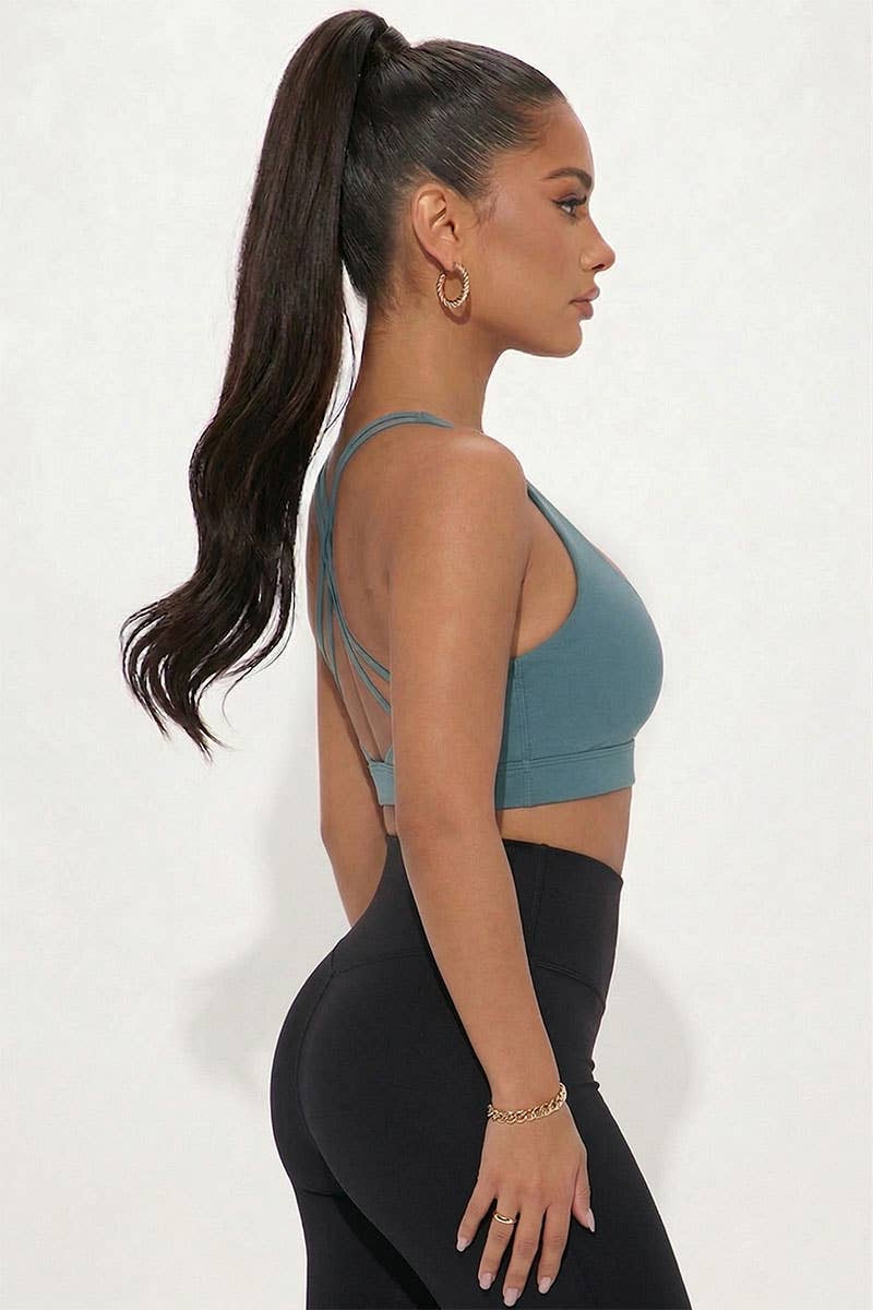 Criss Cross Back Sports Bra: DUSTY CEDAR / L