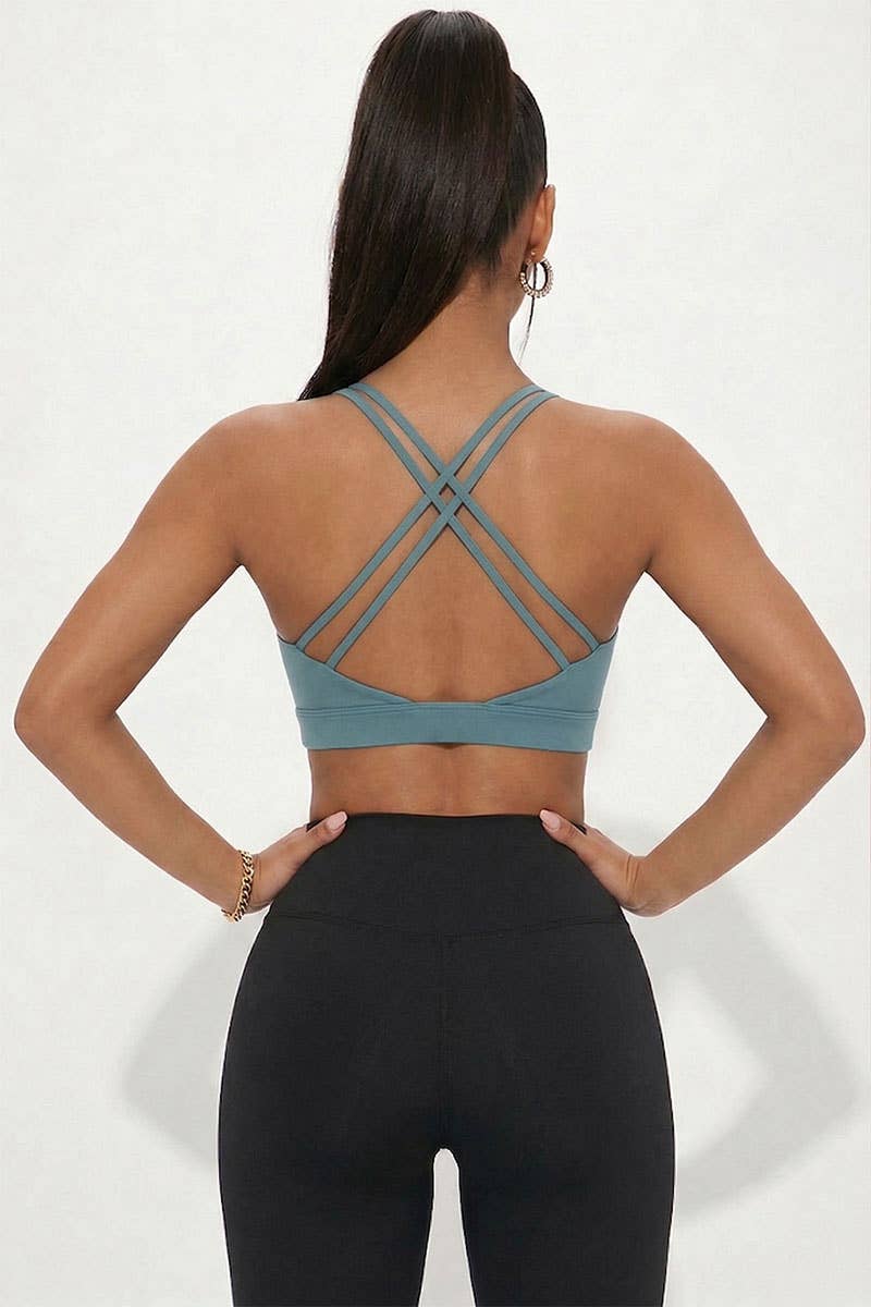 Criss Cross Back Sports Bra: SLATE GREEN / M