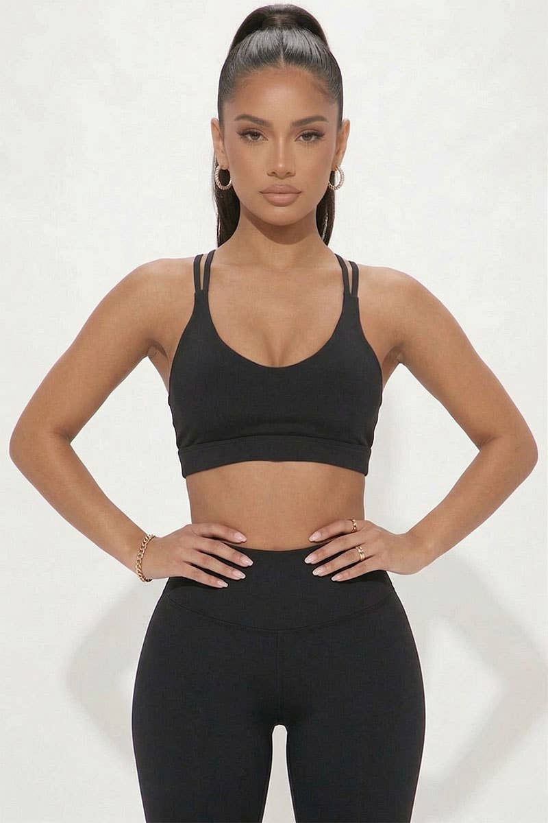 Criss Cross Back Sports Bra: SLATE GREEN / S