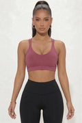 Criss Cross Back Sports Bra: DUSTY CEDAR / L